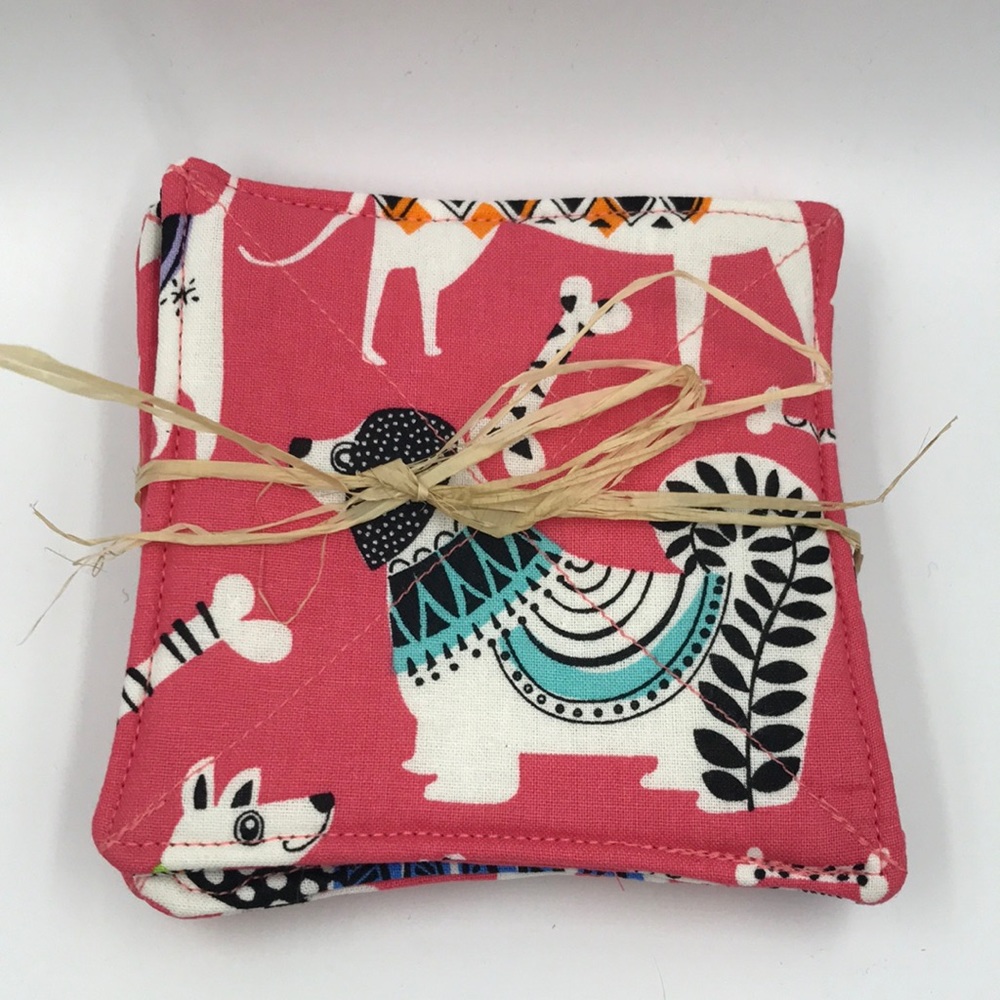 Coral Dog Coasters Set of Four